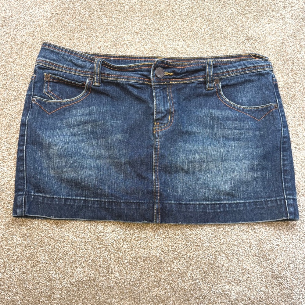 SO Wear It Declare It Womens Denim Mini Skirt Dark Wash Low Rise 13 Y2K Indie